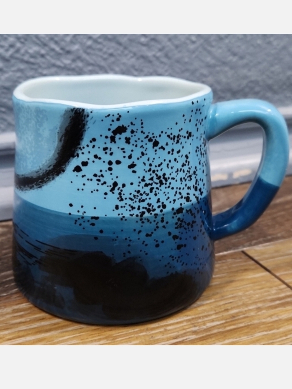 NWOT Blue Teal Black Abstract Dots Brushstroke Mug Cup The Old Pottery Company